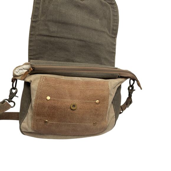 Myra Bag Classic Upcycled Canvas & Leather Messenger Bag - Picture 7 of 10